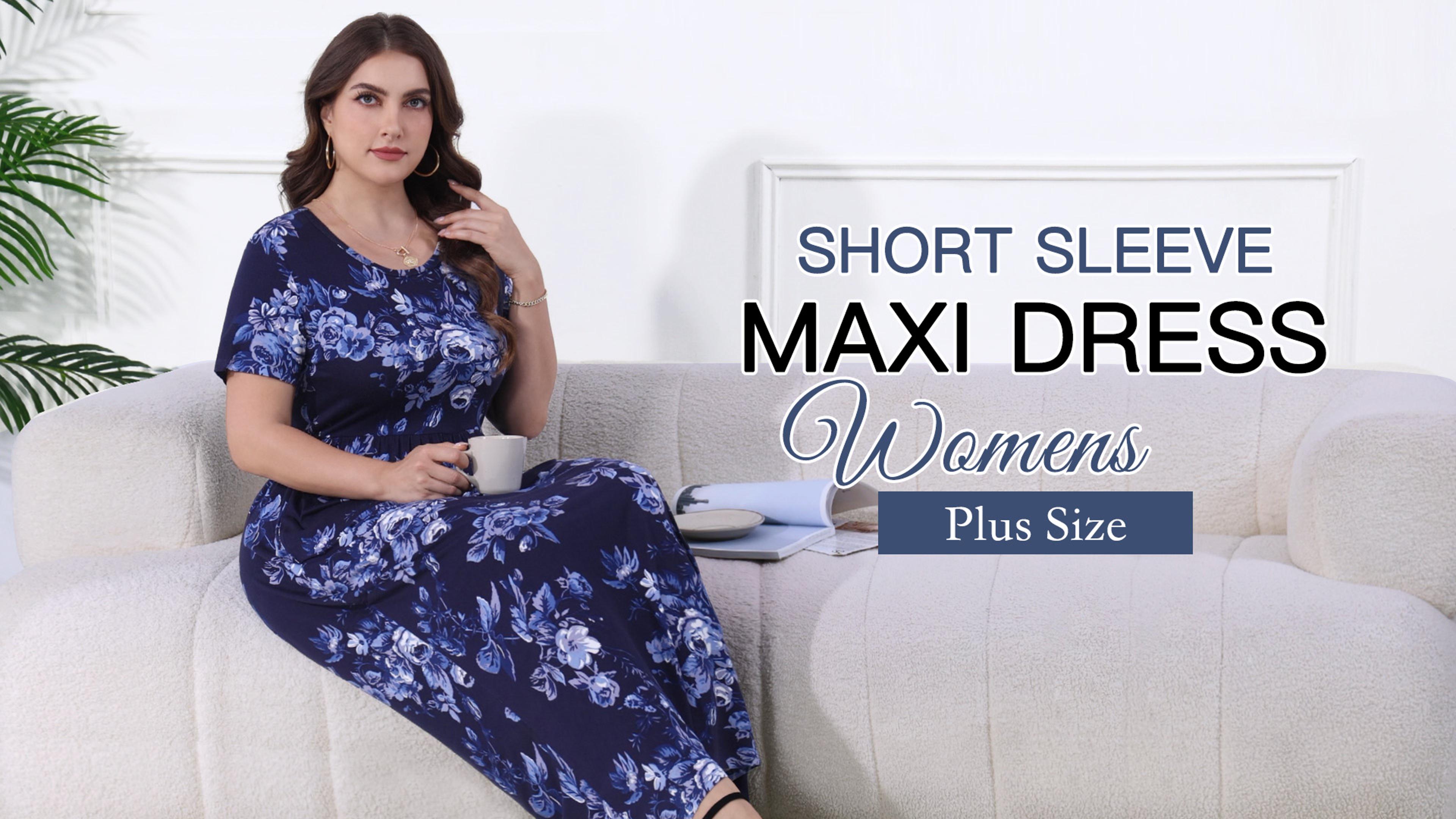 Womens Plus Size Maxi Dresses Summer 2026 Casual Short Sleeve with